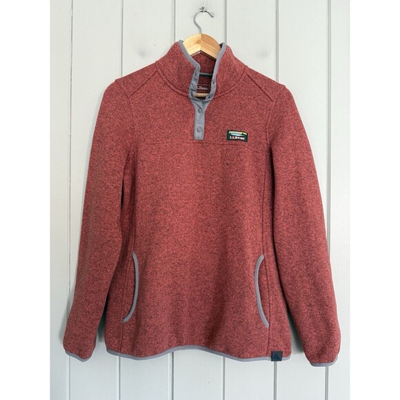 Women's LL Bean Jacket Sweater Fleece S Small Snap T Pullover Classic 292726 Red - Picture 1 of 6